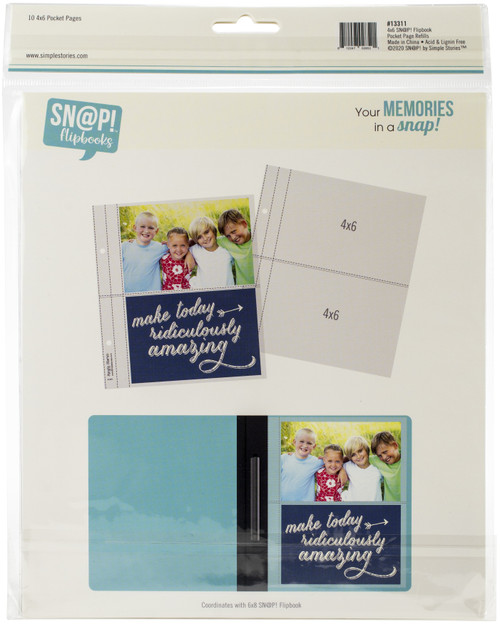 3 Pack - Simple Stories Sn@p! Pocket Pages For 6"X8" Flipbooks 10/Pkg-(2) 4"X6" Pockets - SS13311 3 Pack - Simple Stories Sn@p! Pocket Pages For 6"X8" Flipbooks 10/Pkg-(2) 4"X6" Pockets - SS13311