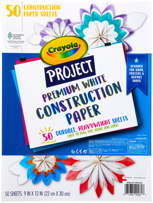 3 Pack Crayola Project Premium Construction Paper 9"X12"-50 Sheets White -99-0081 - 071662200817