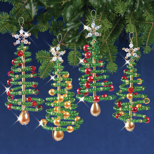 Solid Oak Nostalgic Christmas Beaded Crystal Ornament Kit-Christmas Tree Makes 4 - NCHBOK-024 Solid Oak Nostalgic Christmas Beaded Crystal Ornament Kit-Christmas Tree Makes 4 - NCHBOK-024