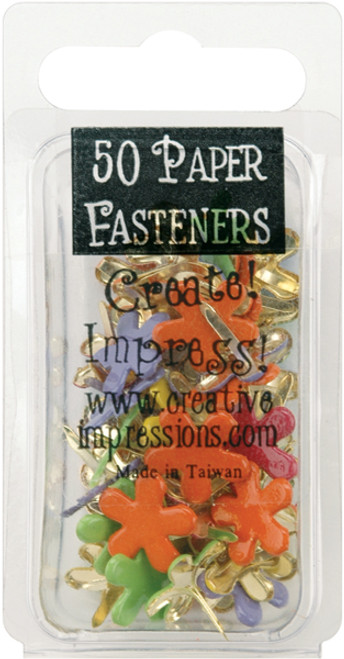 4 Pack Creative Impressions Painted Metal Paper Fasteners 50/Pkg-Funky Flowers Tropical CI90663 - 871097006639