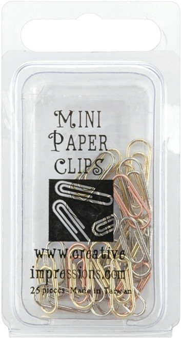 6 Pack Creative Impressions Mini Metal Paper Clips .5"X.25" 25/Pkg-Silver, Copper & Brass CI84997 - 871097009623