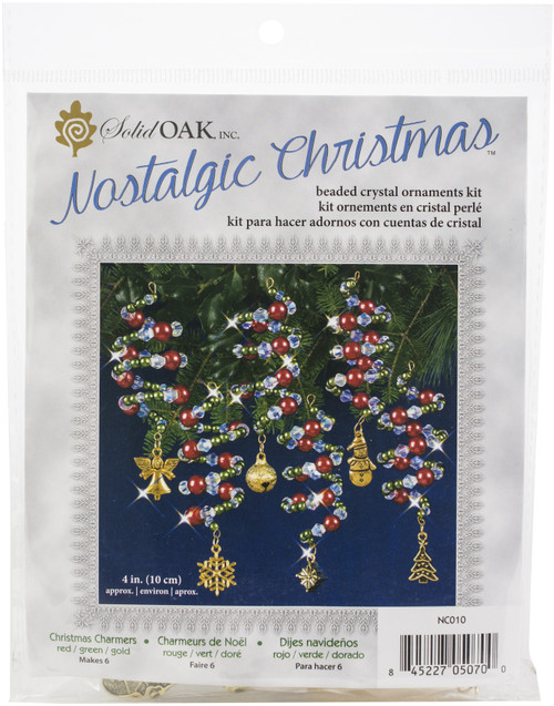 2 Pack Solid Oak Nostalgic Christmas Beaded Crystal Ornament Kit-Ruby, Green & Gold Xmas Charmers Makes 6 NCHBOK-010 - 845227050700