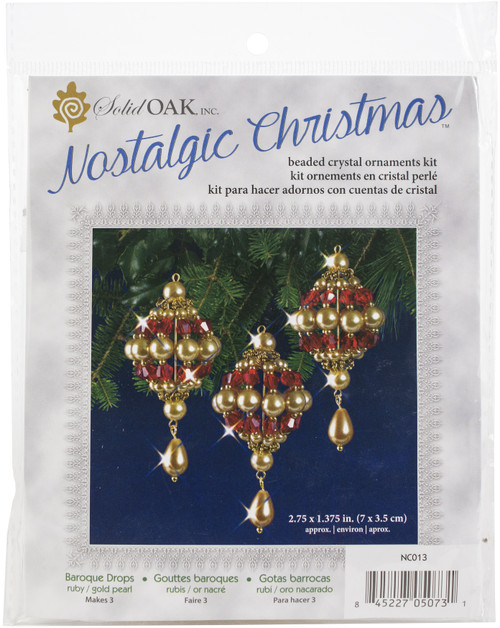 2 Pack Solid Oak Nostalgic Christmas Beaded Crystal Ornament Kit-Ruby & Gold Baroque Drops Makes 4 NCHBOK-013 - 845227050731