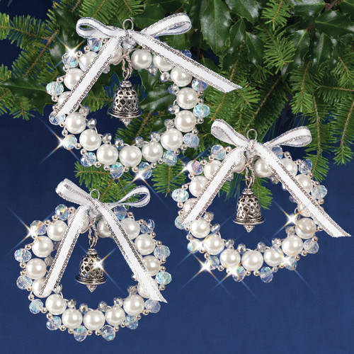 2 Pack Solid Oak Nostalgic Christmas Beaded Crystal Ornament Kit-Crystal,white & Silver Bell Wreath Make3 NCHBOK-016 - 845227050762