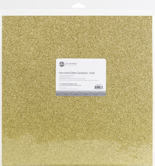 ETC Papers Non-Shed Glitter Cardstock 12"X12" 10/Pkg-Gold -SSS5P10-08 - 855697008675