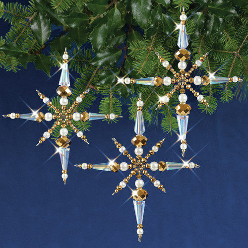 2 Pack - Solid Oak Nostalgic Christmas Beaded Crystal Ornament Kit-Crystal & Gold Christmas Stars Makes 3 - NCHBOK-019 2 Pack - Solid Oak Nostalgic Christmas Beaded Crystal Ornament Kit-Crystal & Gold Christmas Stars Makes 3 - NCHBOK-019