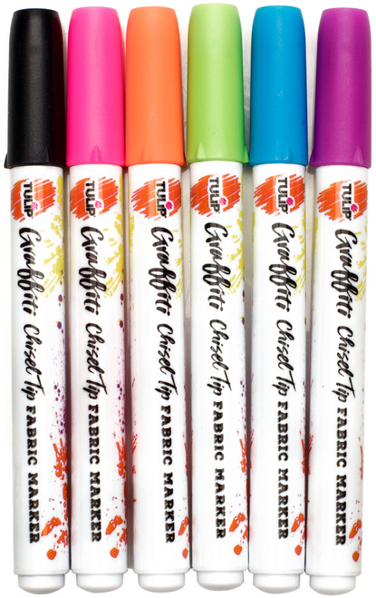 3 Pack - Tulip Graffiti Fabric Markers 6/Pkg-Neon - Chisel Tip - GFM-38043