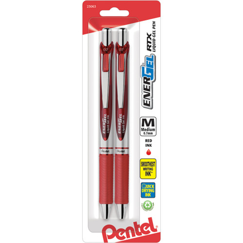 2 Pack Pentel EnerGel RTX Retractable Liquid Gel Pens .7mm 2/Pkg-Red BL77BP2-B - 072512230633