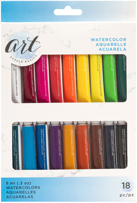 Art Supply Basics Watercolor Paint 8ml 18/Pkg356062 - 718813560627