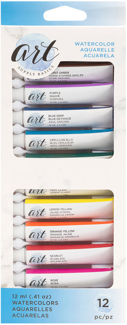Art Supply Basics Watercolor Paint 12ml 12/Pkg356059 - 718813560597