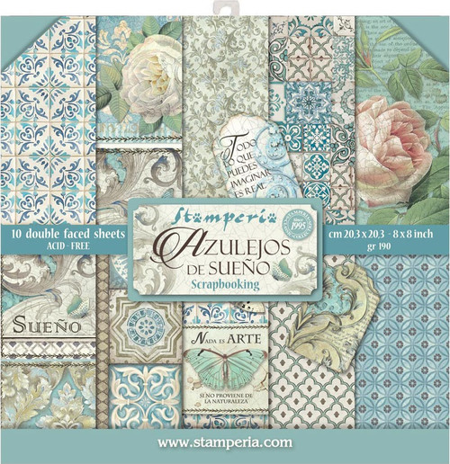 2 Pack Stamperia Double-Sided Paper Pad 8"X8" 10/Pkg-Azulejos, 10 Designs/1 Each SBBS04 - 5993110000532