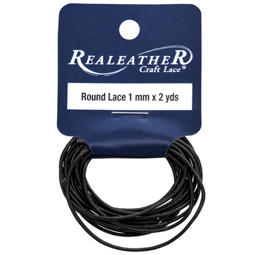 6 Pack - Realeather(R) Crafts Round Leather Lace 1mmX2yd-Black - RL0102-0112 - 870192001839