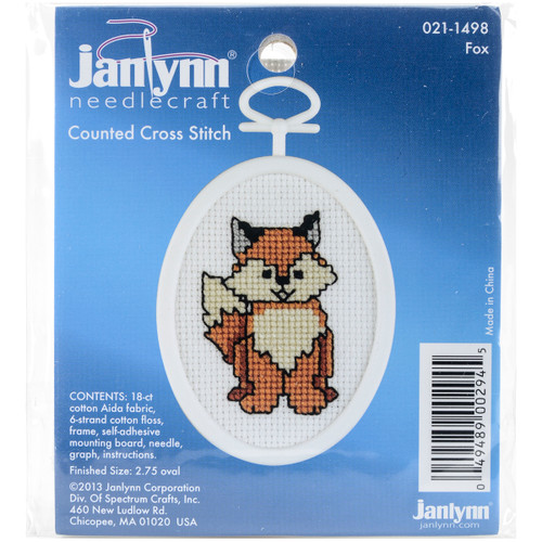 6 Pack Janlynn Mini Counted Cross Stitch Kit 2.75" Oval-Fox (18 Count) 21-1498 - 049489002945