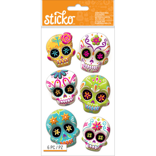 3 Pack Sticko Dimensional Stickers-Sugar Skull -E5245027 - 015586870213