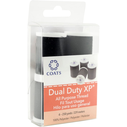 3 Pack - Coats Dual Duty XP All Purpose Thread 250yd Spools-4/Pkg Black - 91004-0900 - 073650000850