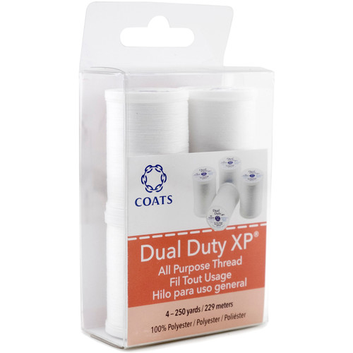 3 Pack - Coats Dual Duty XP All Purpose Thread 250yd Spools-4/Pkg White - 91004-0100 - 073650000843