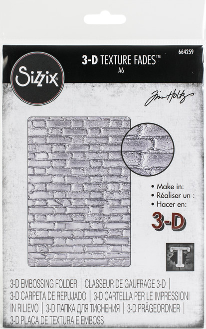 Sizzix 3D Texture Fades Embossing Folder By Tim Holtz-Brickwork 664259 - 630454259244