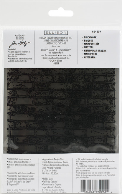 Sizzix 3D Texture Fades Embossing Folder By Tim Holtz-Brickwork 664259