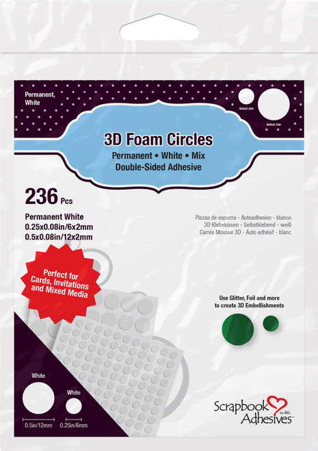 3 Pack Scrapbook Adhesives 3D Foam Circles-White, Assorted Sizes 01226 - 093616012260