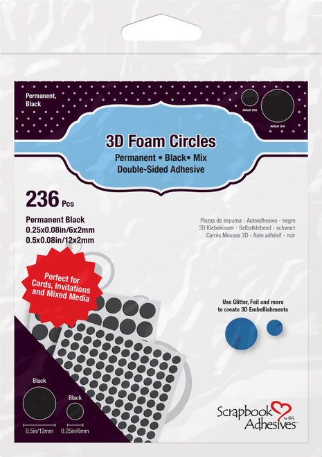 3 Pack Scrapbook Adhesives 3D Foam Circles-Black, Assorted Sizes 01227 - 093616012277