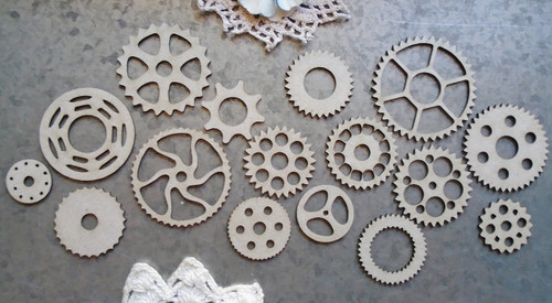 3 Pack Scrapaholics Laser Cut Chipboard 1.8mm Thick-Cogs, 16/Pkg, .75"-2" S51845