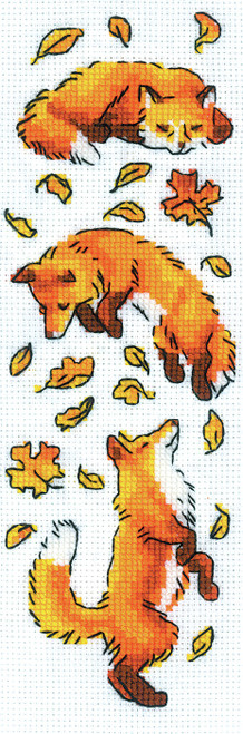RIOLIS Counted Cross Stitch Kit 3.25"X9.5"-Foxes In The Leaves (14 Count) - R1879