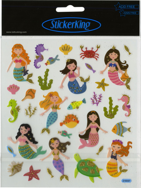 6 Pack Sticker King Stickers-Glitter Mermaids SK129MC-4557 - 679924455717