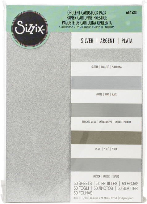 Sizzix Surfacez Opulent Cardstock Pack 8"X11.5" 50/Pkg-Silver 664533 - 630454261216