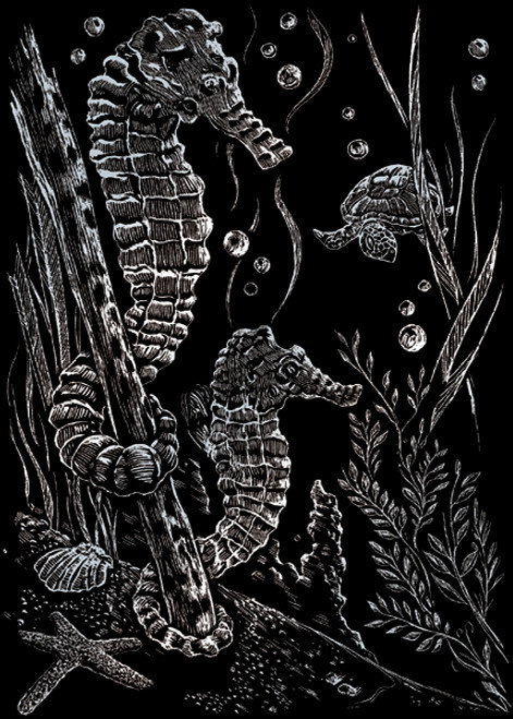 6 Pack - Royal & Langnickel(R) Silver Foil Engraving Art Kit 5"X7"-Sea Horses - SILMIN-101