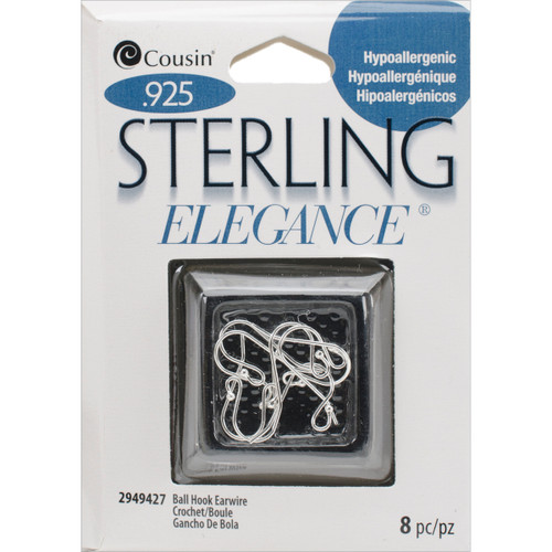 3 Pack - Cousin Sterling Elegance Genuine 925 Silver Beads & Findings-Small Ball Hooked Earrings 8/Pkg - A50026LR-27 - 016321490369