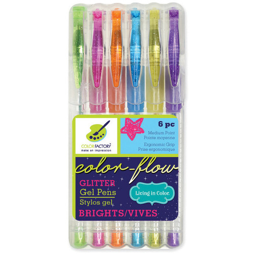 3 Pack Color Factory Living In Color Color-Flow Gel Pen Set 6/Pkg-Glitter Brights PA479-A - 775749210965