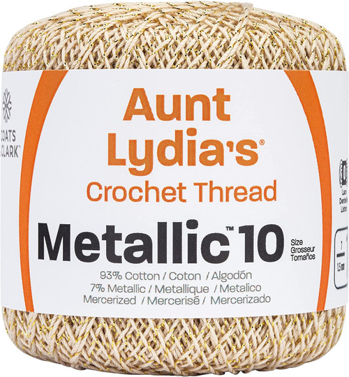 3 Pack Aunt Lydia's Metallic Crochet Thread Size 10-Natural & Gold 154M-0226G - 073650815676