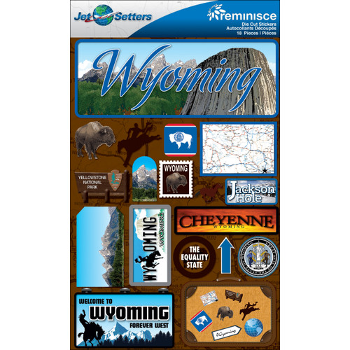 3 Pack Reminisce Jet Setters State Dimensional Stickers 4.5"X7.5"-Wyoming JST00-49 - 895707165493