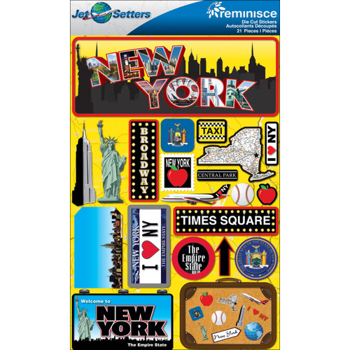 3 Pack Reminisce Jet Setters State Dimensional Stickers 4.5"X7.5"-New York JST00-31 - 895707165318