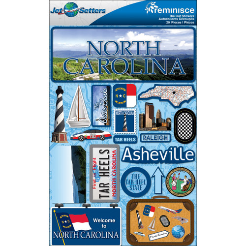 3 Pack - Reminisce Jet Setters State Dimensional Stickers 4.5"X7.5"-North Carolina - JST00-32 - 895707165325 3 Pack - Reminisce Jet Setters State Dimensional Stickers 4.5"X7.5"-North Carolina - JST00-32 - 895707165325
