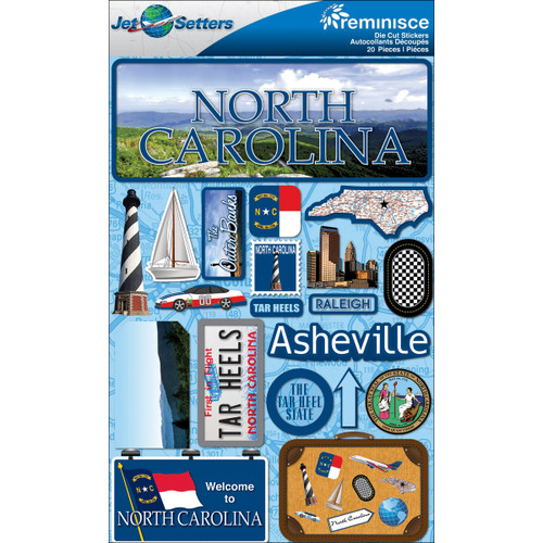 3 Pack Reminisce Jet Setters State Dimensional Stickers 4.5"X7.5"-North Carolina JST00-32 - 895707165325
