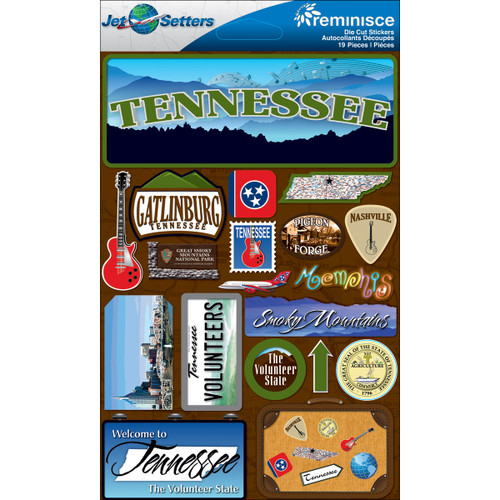 3 Pack Reminisce Jet Setters State Dimensional Stickers 4.5"X7.5"-Tennessee JST00-41 - 895707165417