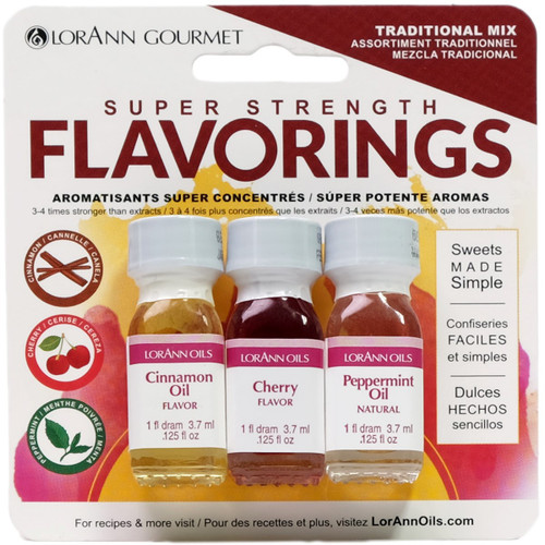 3 Pack LorAnn Candy & Baking Flavoring .125oz 3/Pkg-Traditional-Cinnamon/Cherry/Peppermint 45TRI-4575 - 023535996204