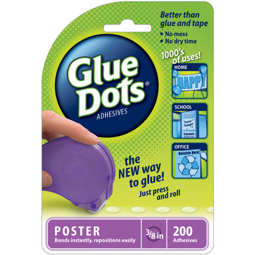 3 Pack Glue Dots .375" Poster Dot Disposable Dispenser-200 Clear Dots 24233 - 634524242334