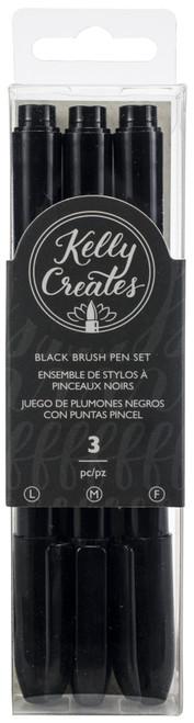 3 Pack Kelly Creates Black Brush Pen Set 3/Pkg-Fine, Medium & Bold 343553 - 718813435536