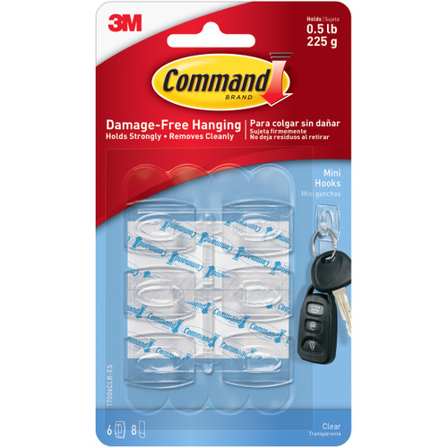 3 Pack Command Mini Hook 6/Pkg-6 Clear Hooks & 8 Strips -17006CLR - 051141346939