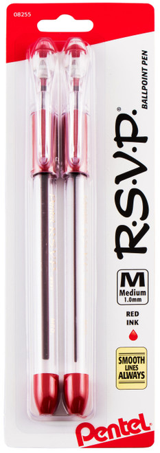 6 Pack Pentel R.S.V.P. Medium Ballpoint Pens 2/Pkg-Red BK91BP2-B - 072512082553