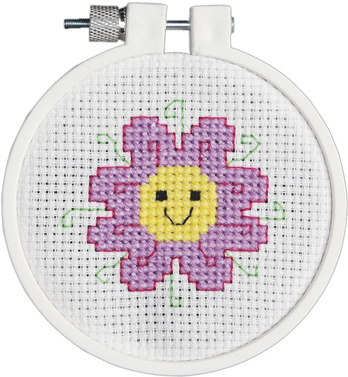 3 Pack - Janlynn Kid Stitch Mini Counted Cross Stitch Kit 3" Round-Flower Power (11 Count) - 21-0984 - 049489219848