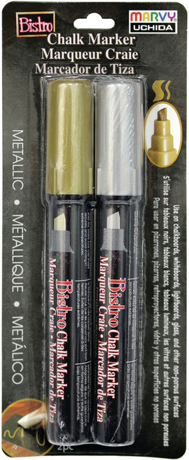 2 Pack Uchida Bistro Chalk Marker Chisel Tip Set 2/Pkg-Metallics Gold & Silver 483-2M - 028617433127