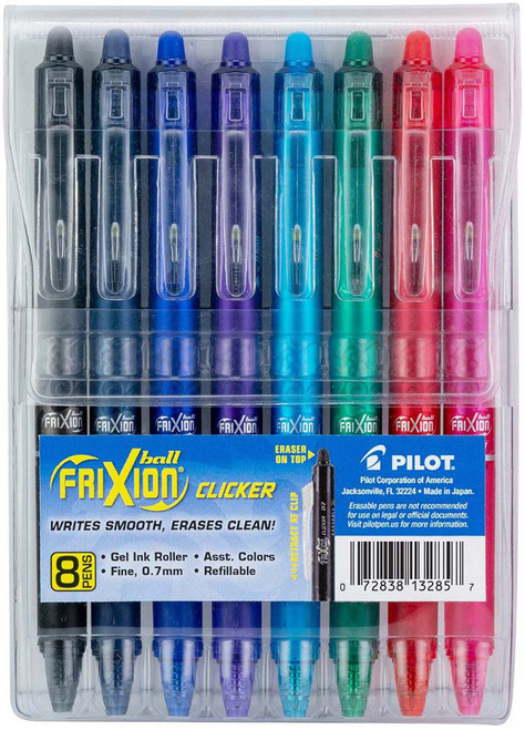 Pilot FriXion Ball Clicker Erasable Fine Point Pens 8/Pkg-Assorted Colors -FRX13285 - 072838132857