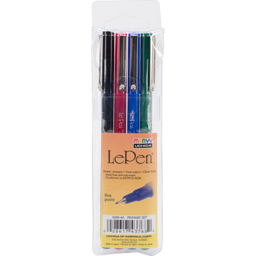 3 Pack - Uchida Le Pen .03mm Point 4/Pkg-Black, Red, Blue & Green - 4300-4A - 028617437682