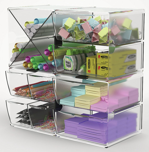 2 Pack - Deflecto Stackable X-Divided Storage Organizer-6"X6"X6" Clear - 350201CR