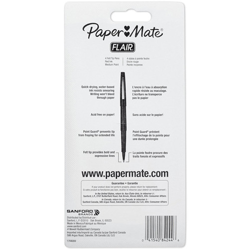 2 Pack Paper Mate Flair Medium Felt Tip Pens 4/Pkg-Red 4452PP-842