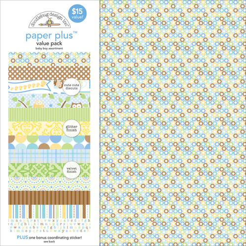 3 Pack Doodlebug Paper Plus Value Pack 12"X12"-Baby Boy PPAP-5183 - 842715051836