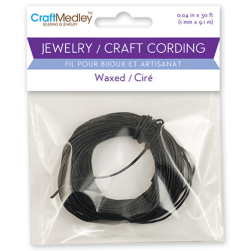 12 Pack - Craft Medley Jewelry/Craft Waxed Cording 1mmX30'-Black - CC550-A - 775749076424